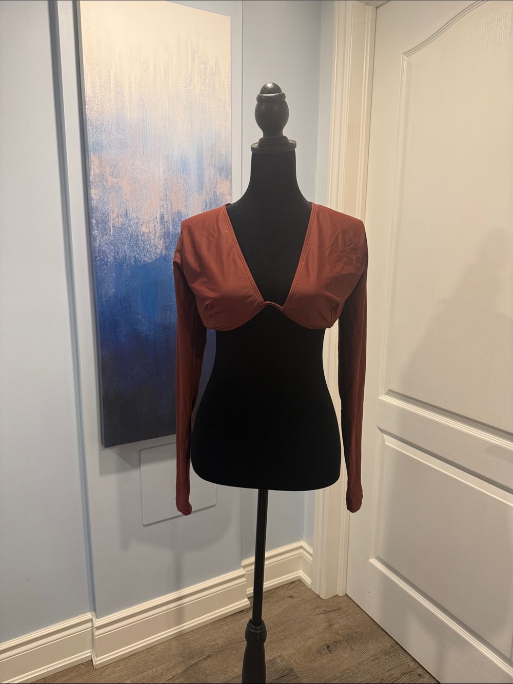 PrettyLittleThing Rust Long-Sleeve Crop Top